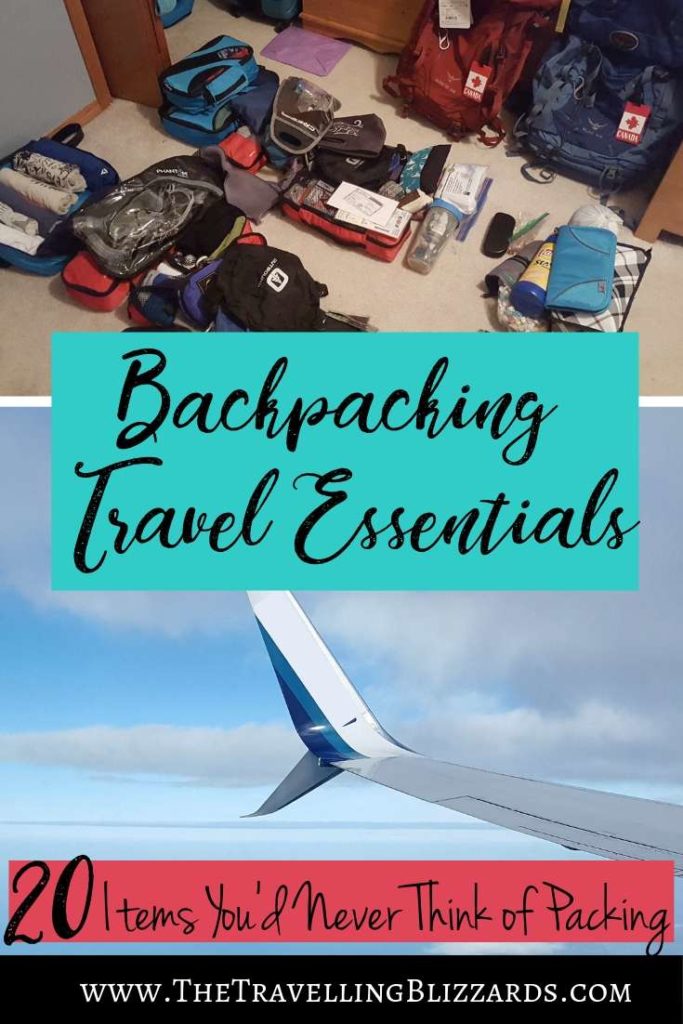 Backpacking Travel Essentials- 20 Things you've Never Thought to Pack! Snoop inside our packs and see some of our uncommon travel essentials that most travellers wouldn't even think to pack! #backpackingtravelessentials #ultimatepackinglist #budgettravel #carryononlytravel #backpacklifestyle #travelessentials #packinglist