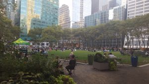 Bryant Park is a nice green space in the middle of Manhattan. A great place to relax after a busy morning of sightseeing!