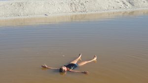 Floating in a salt pond