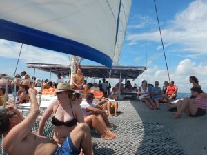 Hanging out on the catamaran with our fellow tour takers