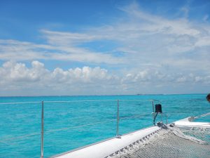 Beautiful aqua blue water from the catamaran on the way to Isla Mujeres