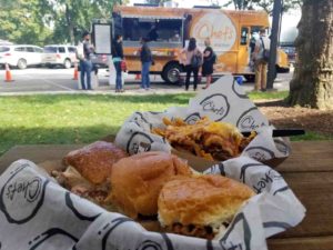 A slider trio and BQ pulled pork poutine from Chef's Catering Truck in Corning NY