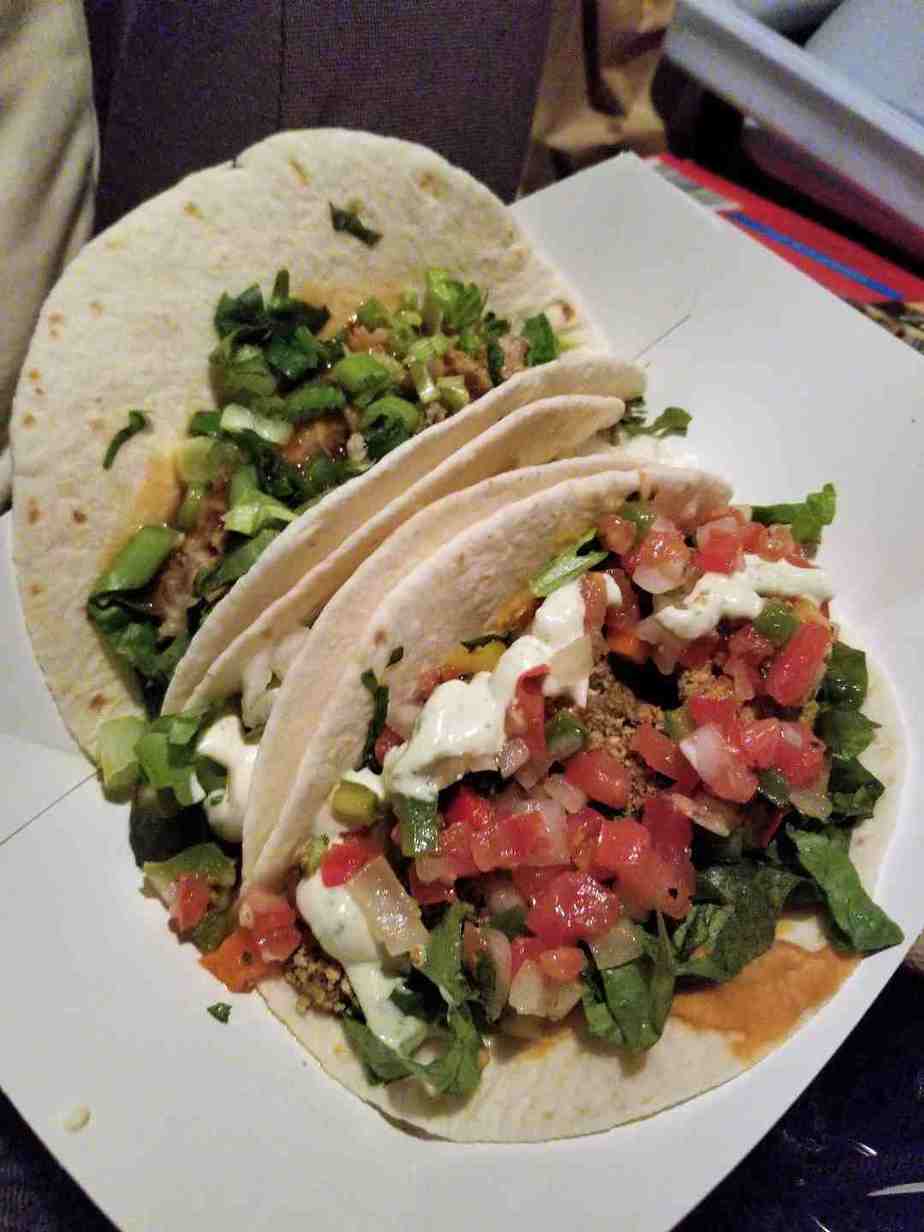 A taco trio from Global Taco food truck in Corning NY