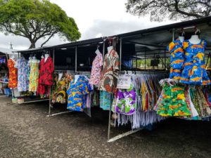 A selection of clothes in colourful Hawaiian prints