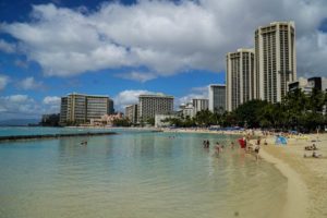 Highrises in Honolulu with Wikiki Beach in the foreground