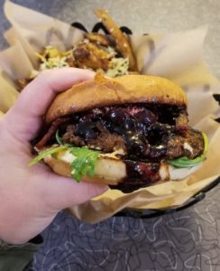 Close up of Huckleberry Burger from the Burger Dive