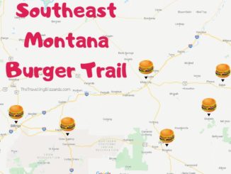 Map of the Southeast Montana Burger Trail, with Billings, Miles City, Crow Agency, Ekalaka, Broadus and Baker on the map